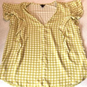 Ann Taylor - Green Gingham Blouse with Ruffle Sleeves